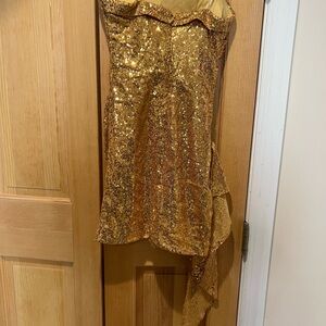 Gold Sequin Strapless Dress